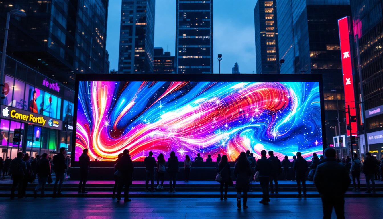 A photograph of capture a photograph of a vibrant led display in an urban setting