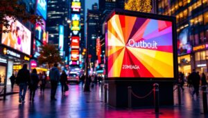 A photograph of a vibrant outdoor led signage display in action