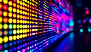 A photograph of a vibrant led display in action