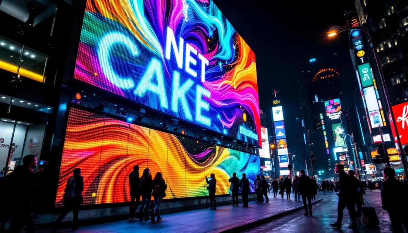 A photograph of capture a photograph of a vibrant led display in an urban setting