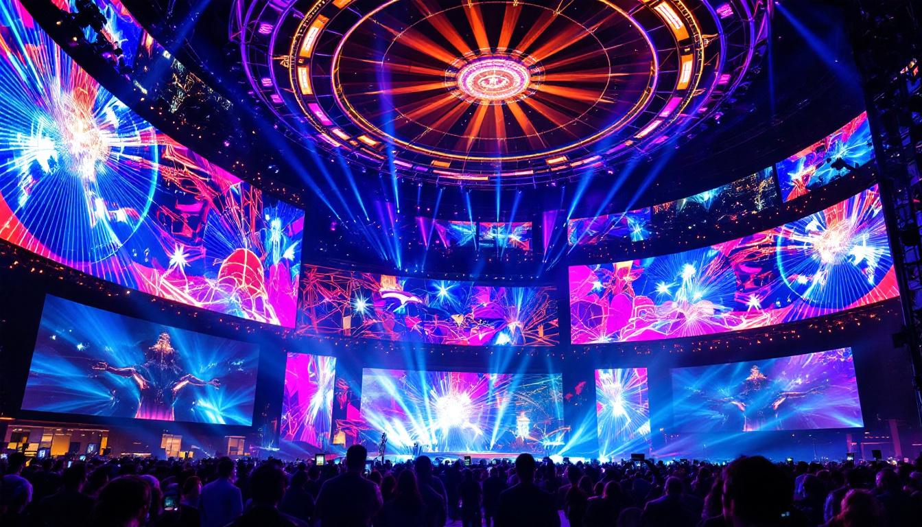 A photograph of capture a photograph of the las vegas dome showcasing its vibrant led display in action