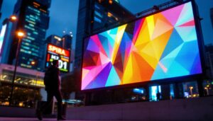 A photograph of a vibrant led display in action