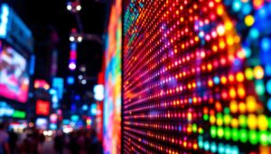 A photograph of a vibrant led display in action