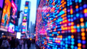 A photograph of a vibrant led display in action