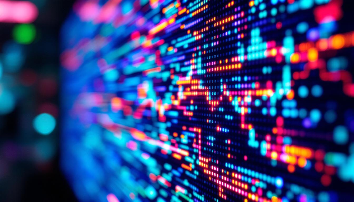 A photograph of capture a photograph of a close-up view of an led display screen showing a vibrant
