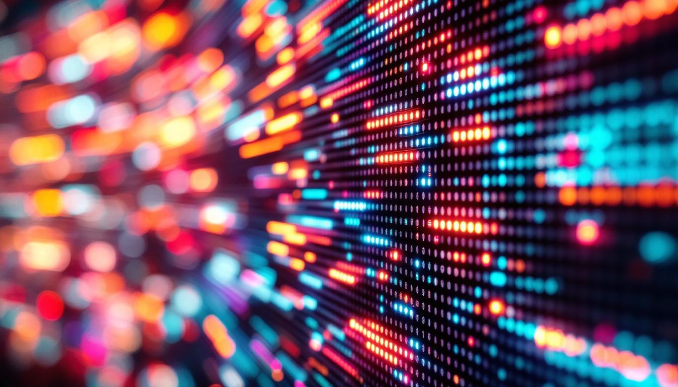 A photograph of a close-up view of an led display showcasing its pixel pitch