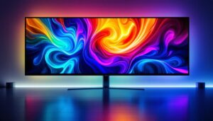 A photograph of a side-by-side comparison of an led display and an lcd screen