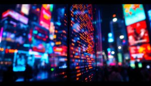 A photograph of capture a photograph of a vibrant led display in action