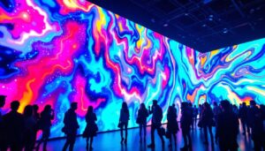 A photograph of a vibrant led display showcasing a dynamic