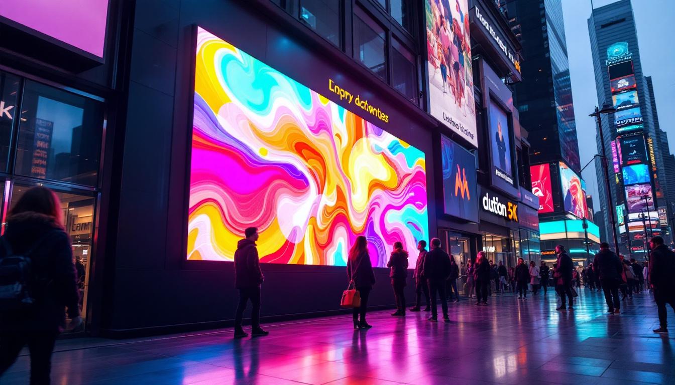 A photograph of a vibrant led display in an urban setting