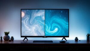 A photograph of capture a photograph of a side-by-side comparison of an lcd tv and an led lcd tv