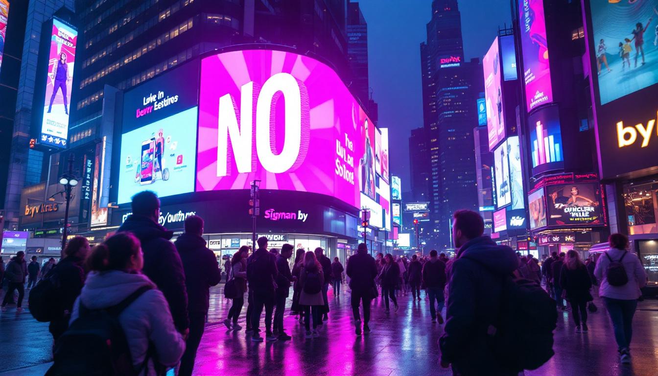 A photograph of a vibrant led display in a bustling urban environment