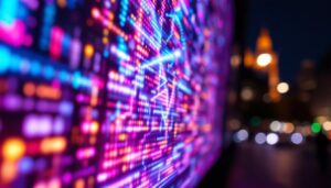 A photograph of a vibrant led display in action