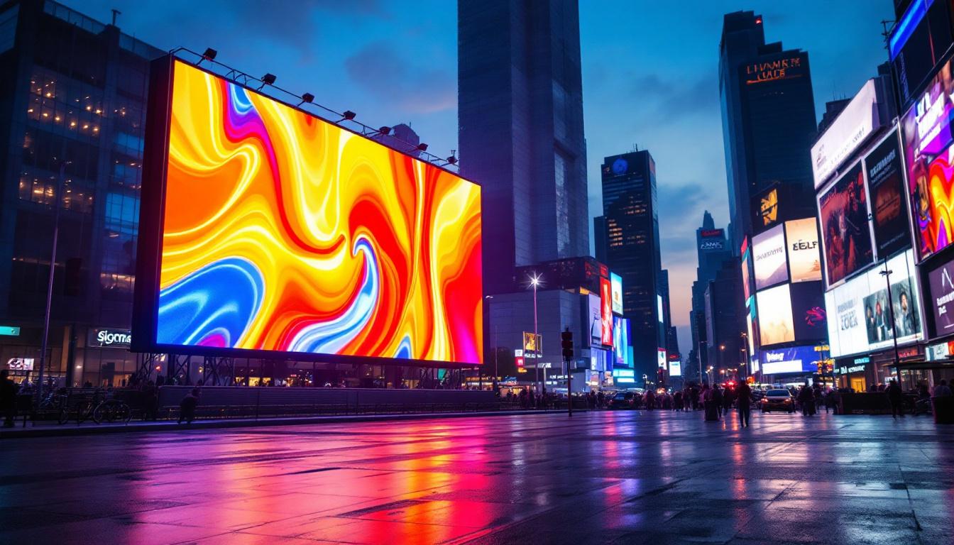 A photograph of a vibrant led display in a dynamic urban setting