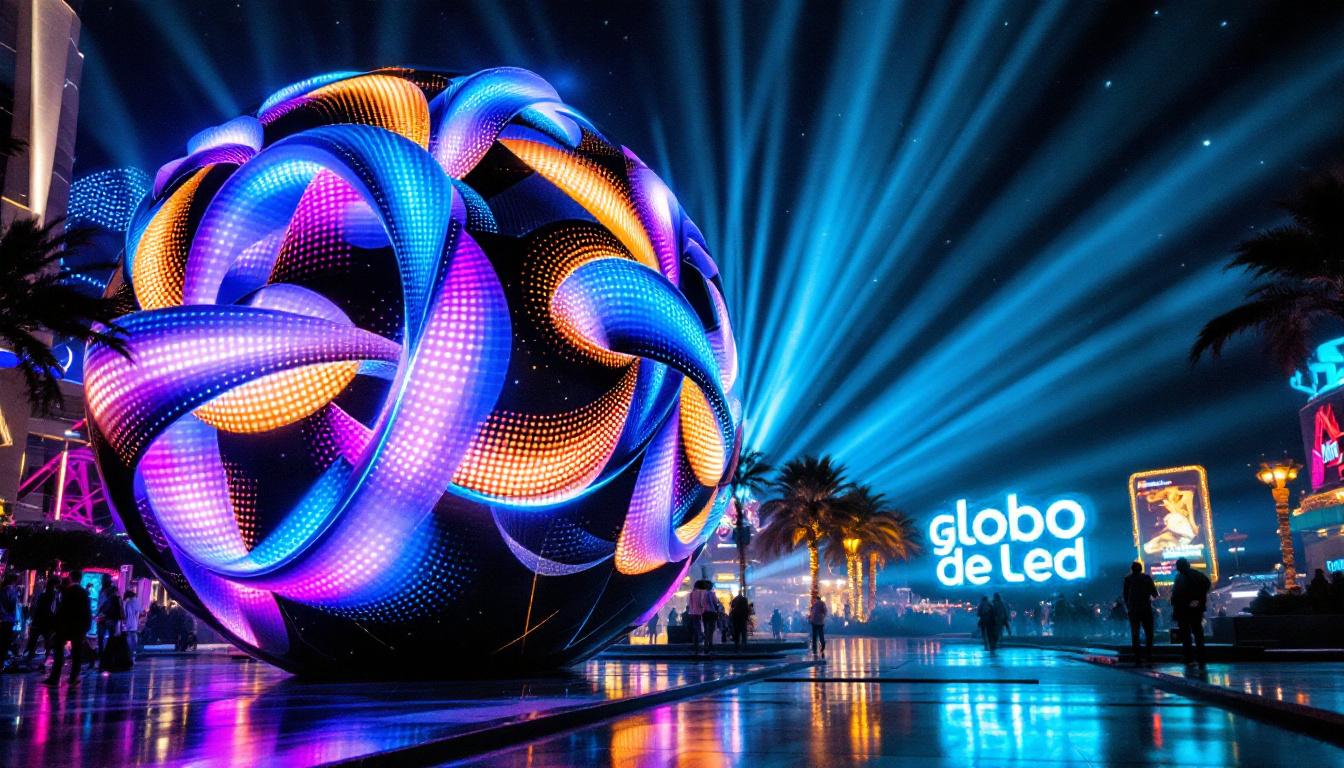 A photograph of capture a photograph of the vibrant led display at the iconic globo de led in las vegas