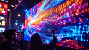 A photograph of a vibrant led display in action