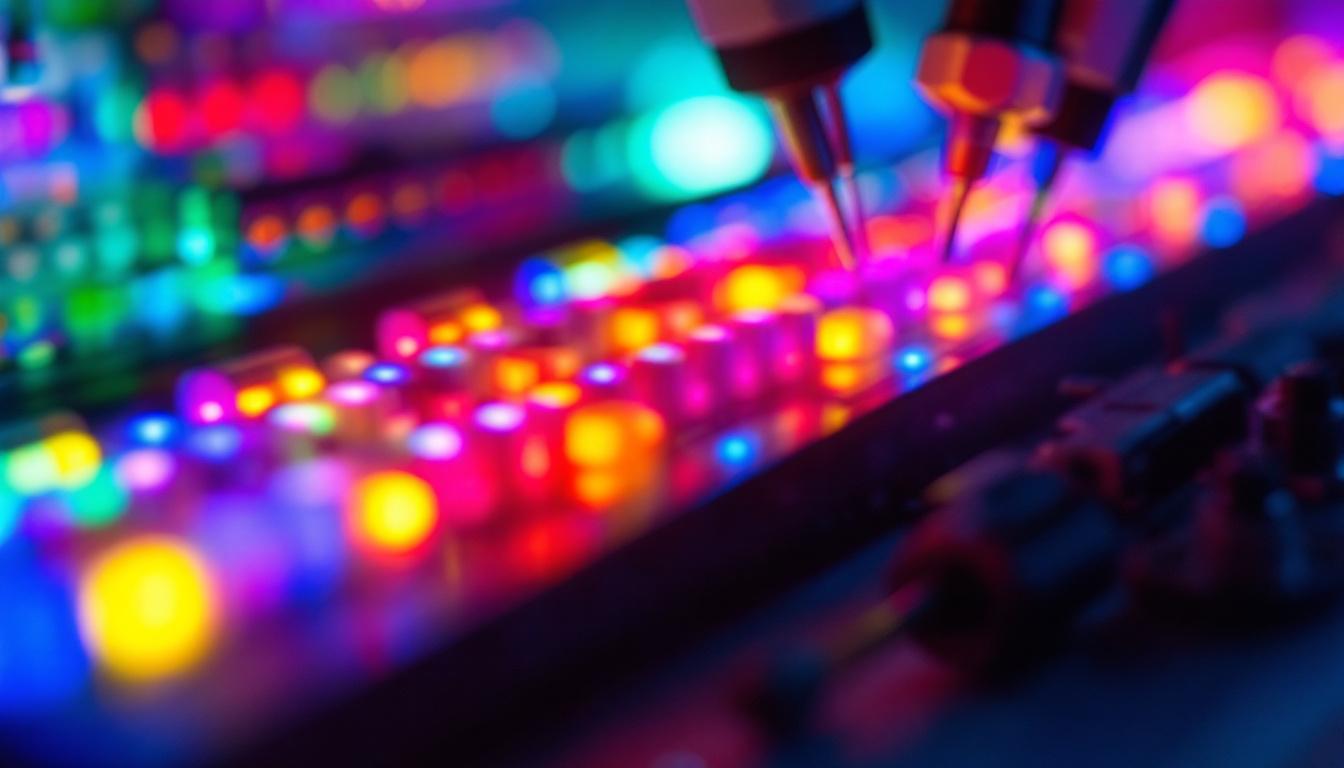 A photograph of a close-up of a vibrant led display in action