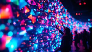 A photograph of a vibrant 3d led display in action