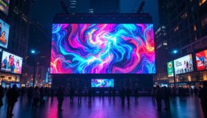 A photograph of capture a photograph of a massive led display in an urban setting