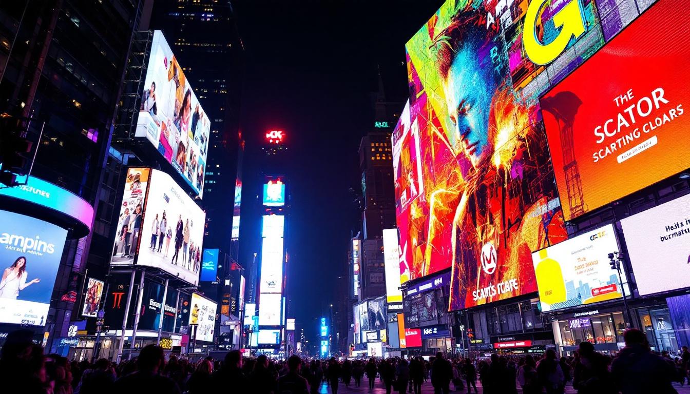 A photograph of the vibrant led display in times square at night