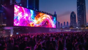 A photograph of a vibrant led display in action at an event in dubai