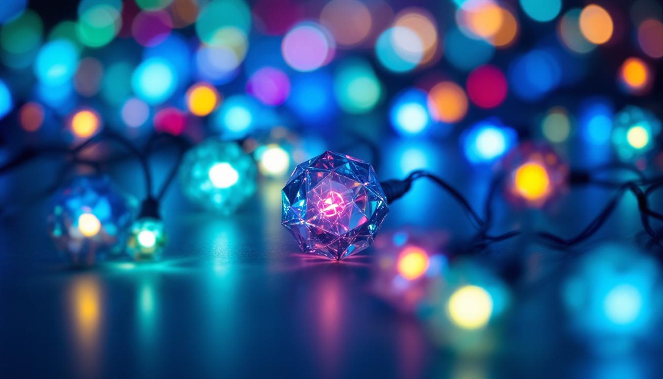 A photograph of a close-up shot of vibrant led light beads arranged in a visually appealing pattern