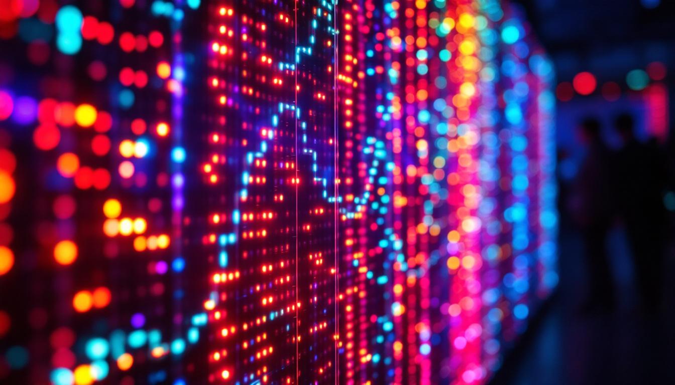 A photograph of capture a photograph of a vibrant led curtain display in a dynamic setting