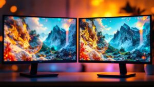 A photograph of capture a photograph of a side-by-side comparison of an lcd screen and an led screen