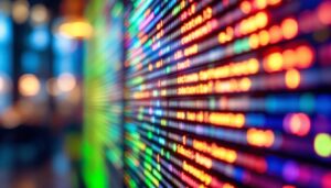 A photograph of a close-up shot of an led display in action