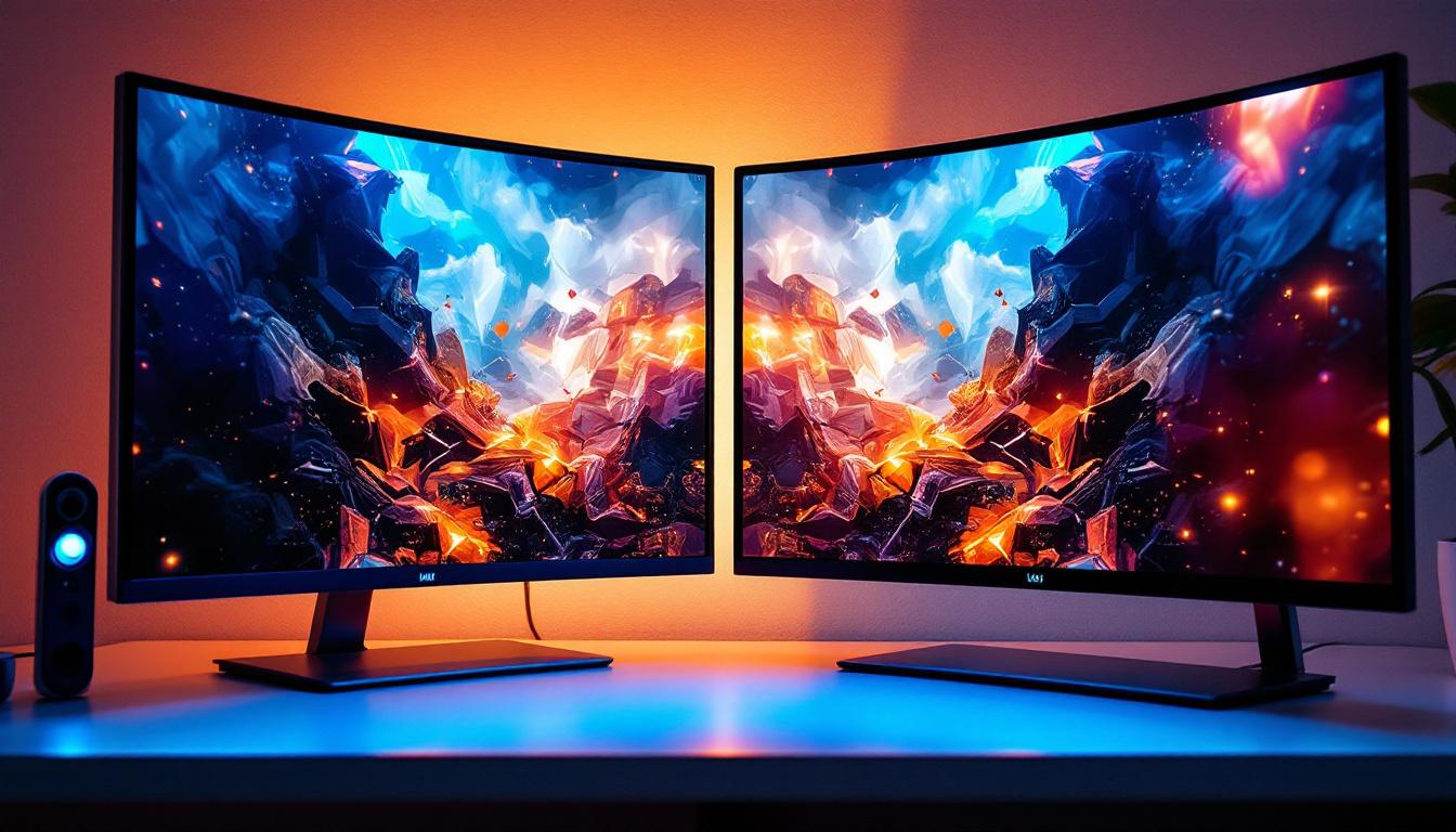 A photograph of a side-by-side comparison of an lcd and an led display