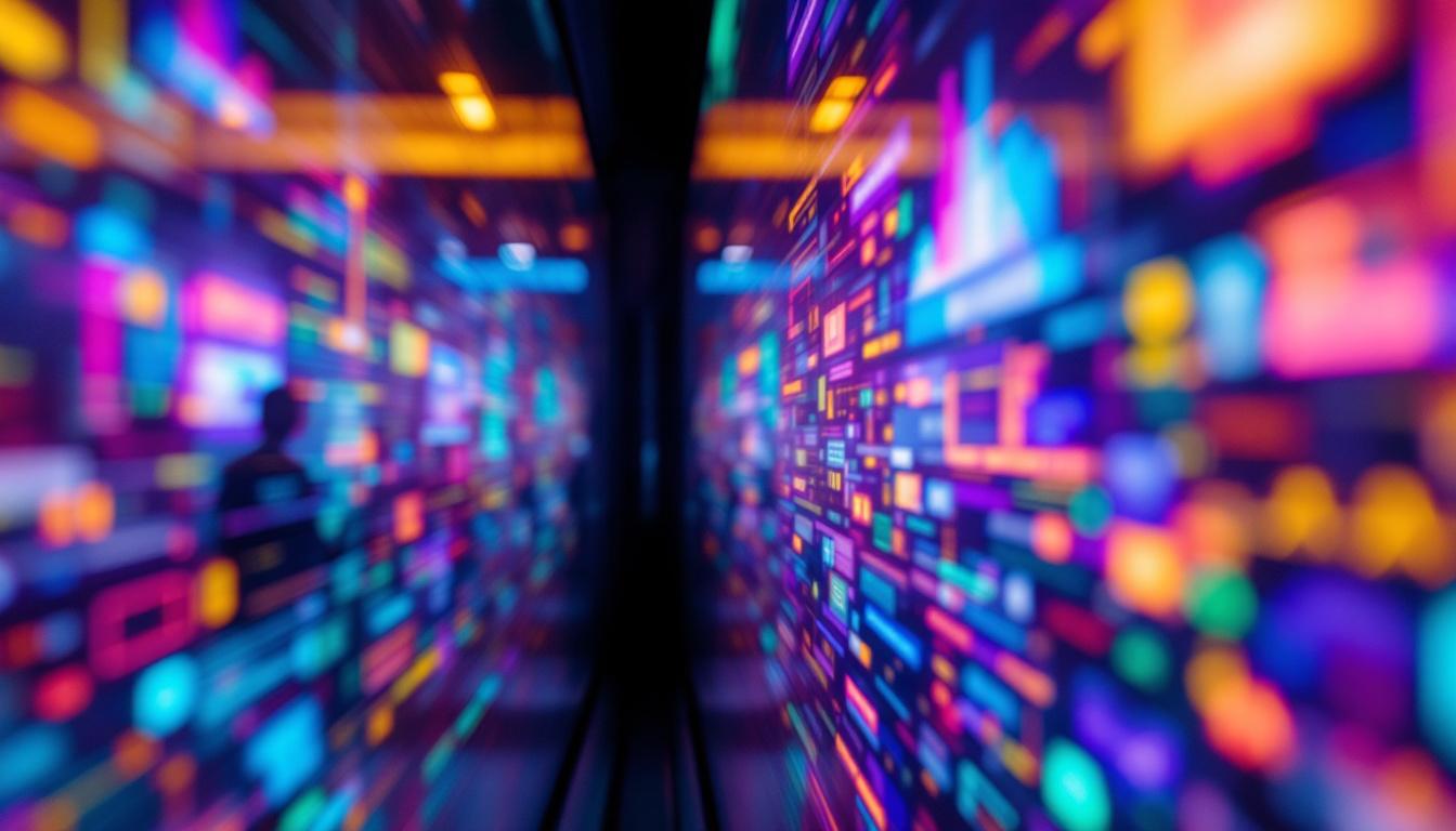 A photograph of a close-up shot of a vibrant led display in action