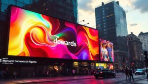A photograph of a vibrant led billboard in an urban setting