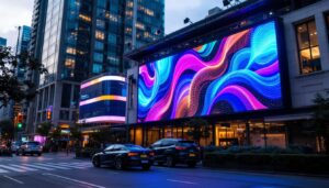 A photograph of capture a photograph of a vibrant led billboard in an urban setting