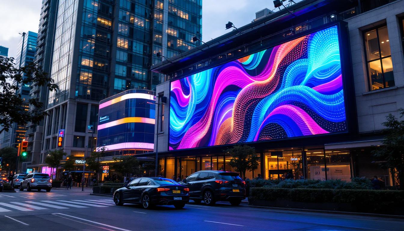 A photograph of capture a photograph of a vibrant led billboard in an urban setting