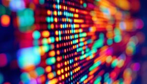 A photograph of a close-up shot of an led display showcasing vibrant colors and fine details