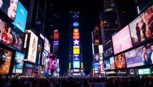 A photograph of capture a photograph of the vibrant led billboards in times square at night