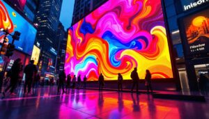A photograph of a vibrant led display in action