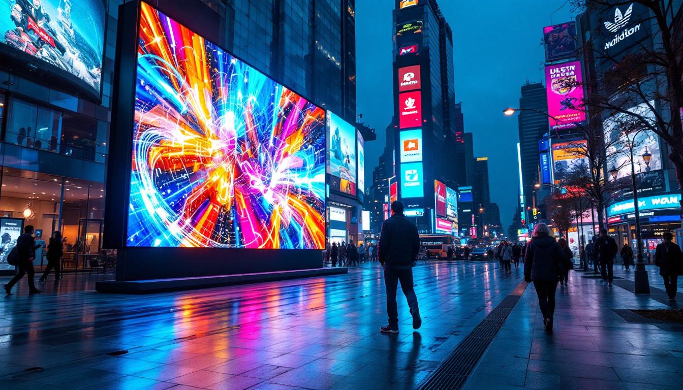 A photograph of capture a photograph of a vibrant outdoor led display in action