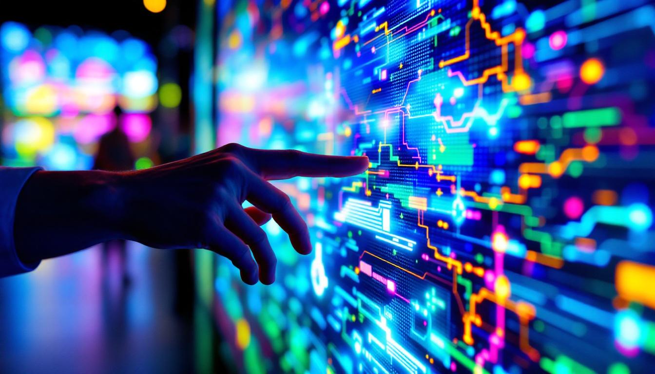 A photograph of a close-up shot of a vibrant led display in action