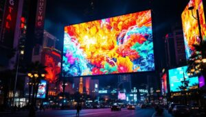 A photograph of the massive led display in las vegas at night