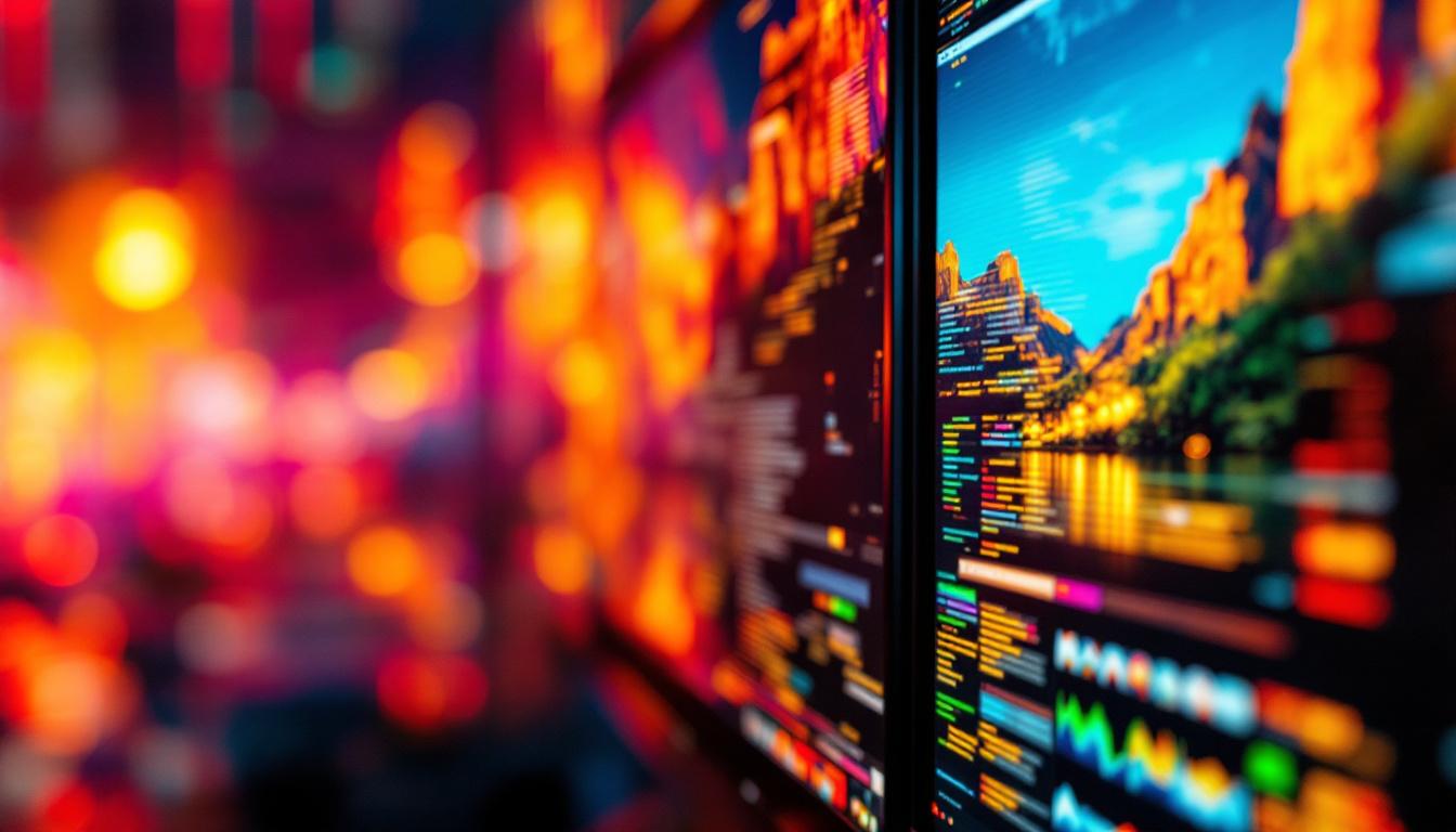 A photograph of a close-up of a computer monitor displaying various screen resolutions