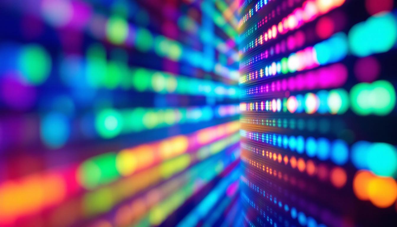 A photograph of a vibrant led display showcasing a range of colors and contrasts