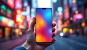 A photograph of a smartphone showcasing its large led display