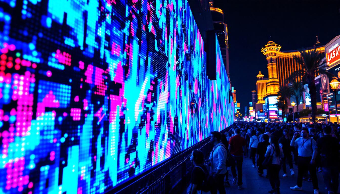 A photograph of a vibrant led display in las vegas