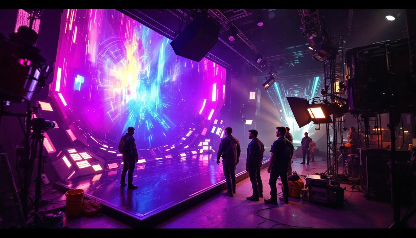 A photograph of a vibrant led volume stage in action