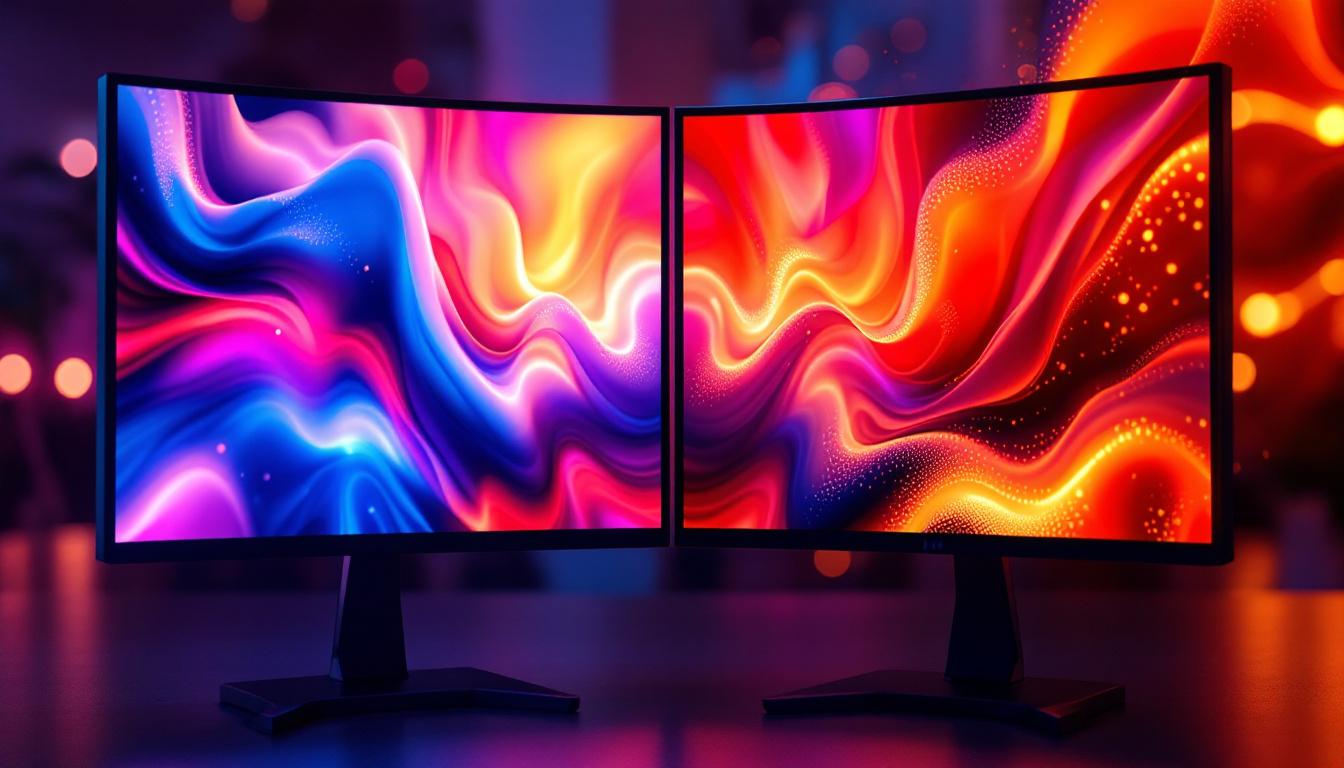 A photograph of a side-by-side comparison of an lcd and an led display