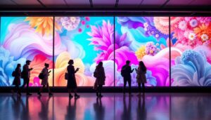 A photograph of a vibrant led display in a retail environment