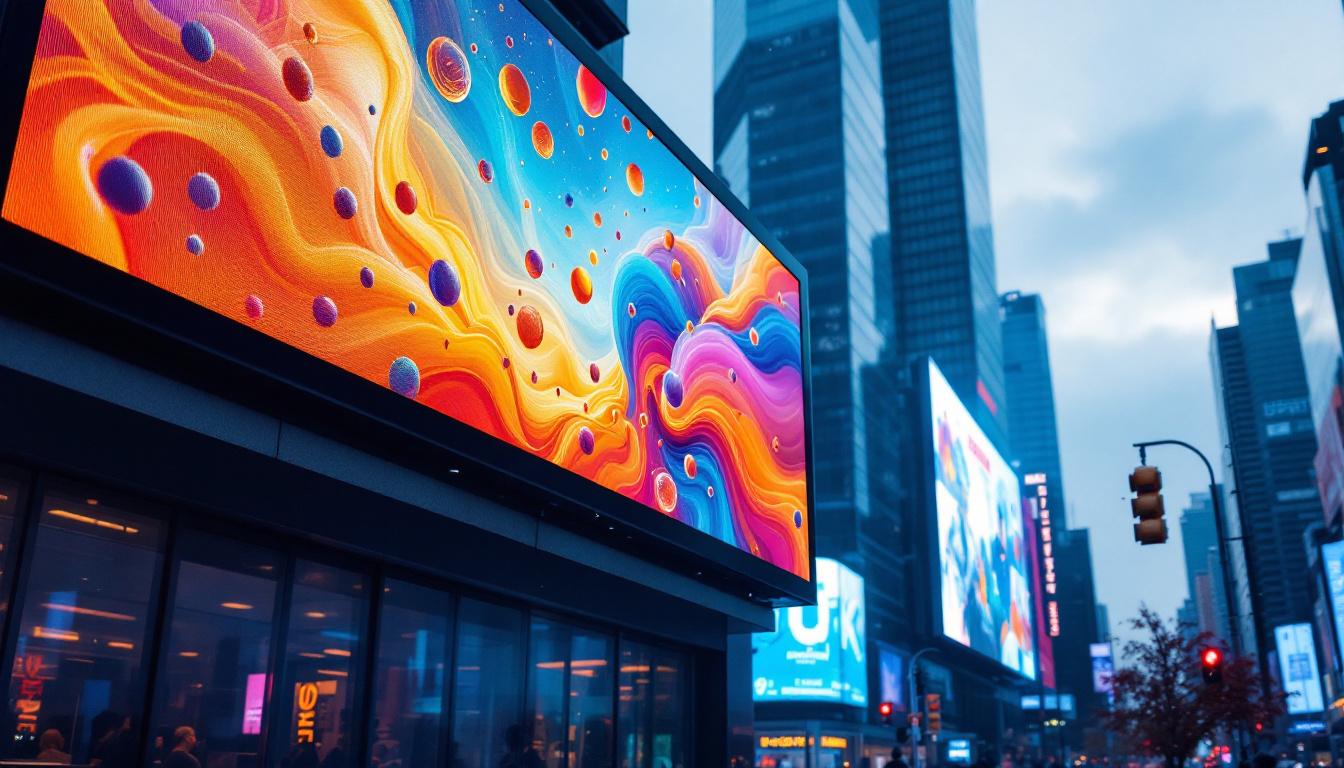A photograph of capture a photograph of a vibrant led billboard in an urban setting