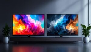A photograph of a side-by-side comparison of two led displays