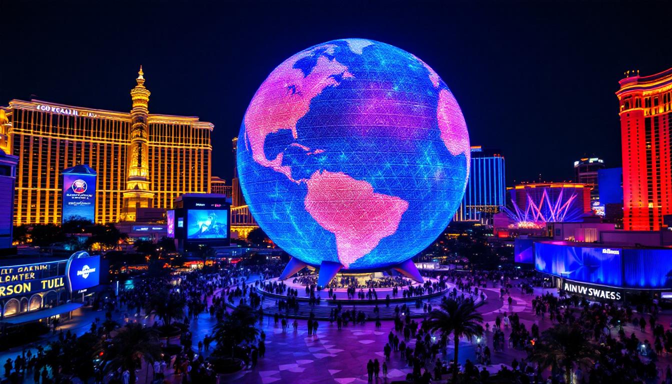 A photograph of the las vegas sphere at night
